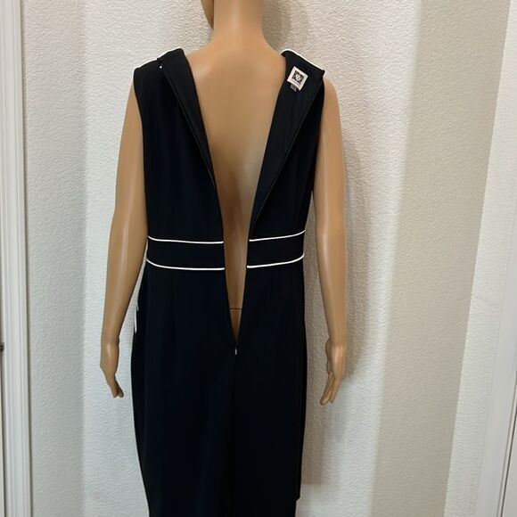 Anne Klein Woman’s Dress Sz 10 Black White Piping Scoop Neck Midi Sleeveless - Picture 8 of 12